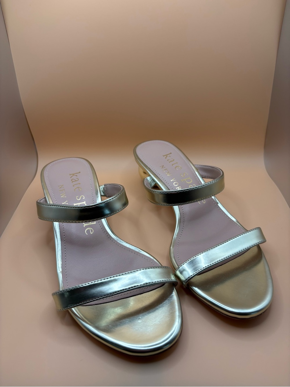 kate spade Gold Metallic Double-Strap Slide Mules
